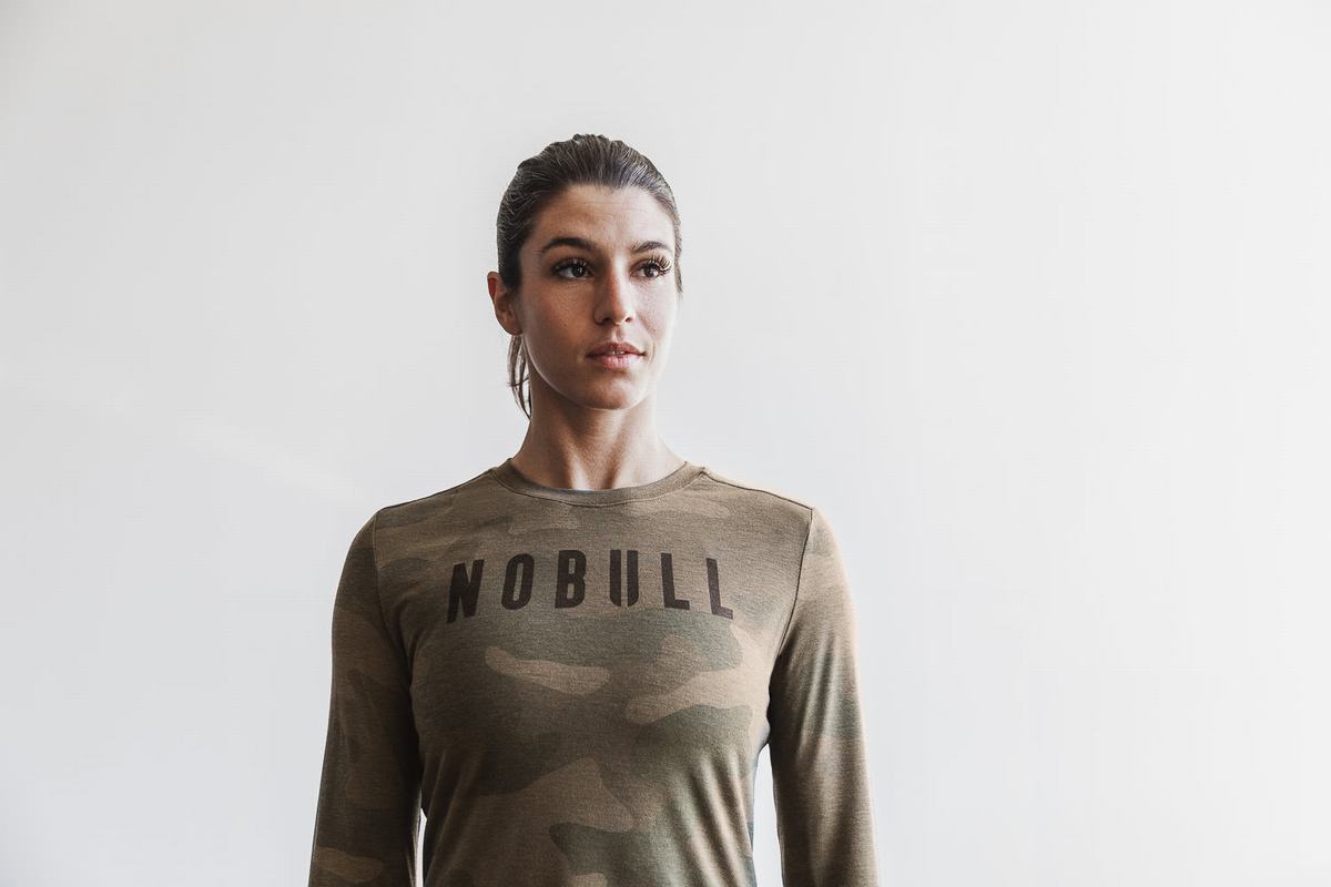 Nobull Women's Long Sleeves Green Camo | Australia (DH4932)